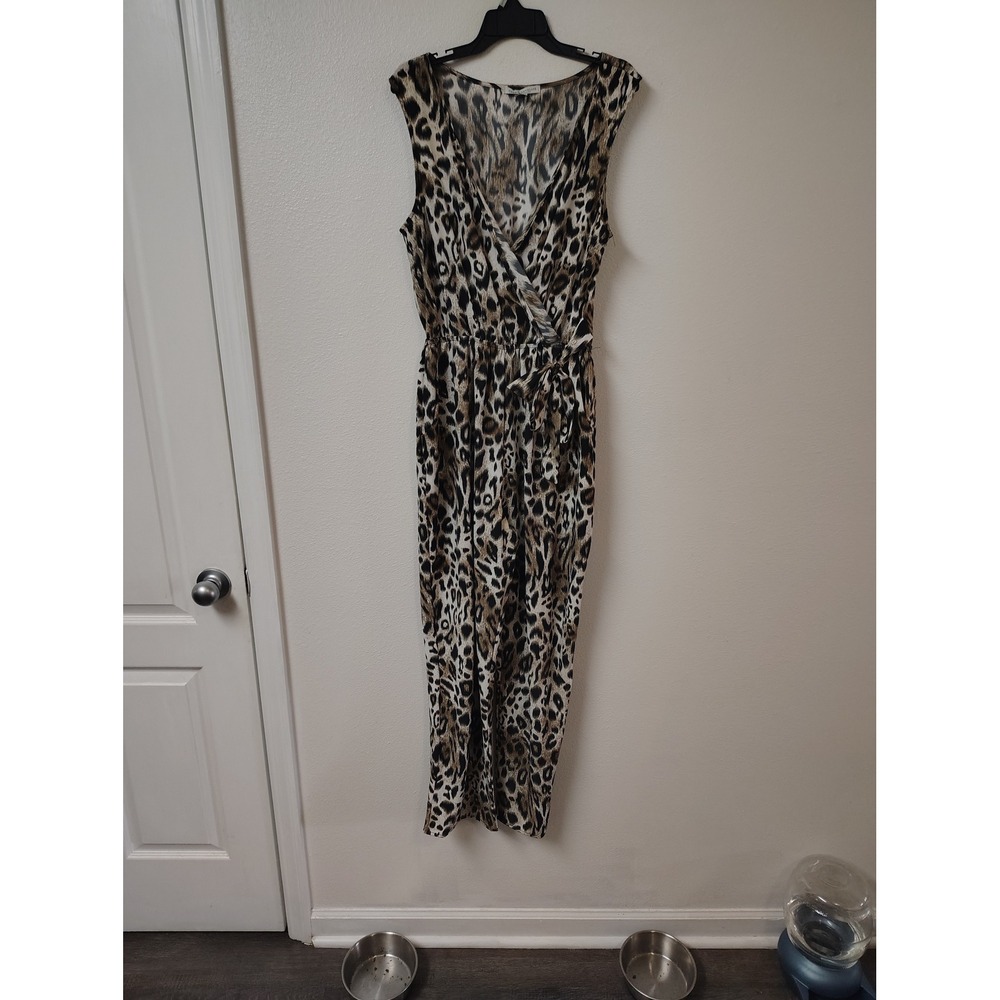 Green Envelope Los Angeles Leopard Print Sleeveless Wrap Jumpsuit Womens Medium